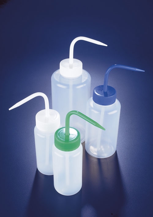 Wash Bottles, Wide Neck, Plain, White Cap