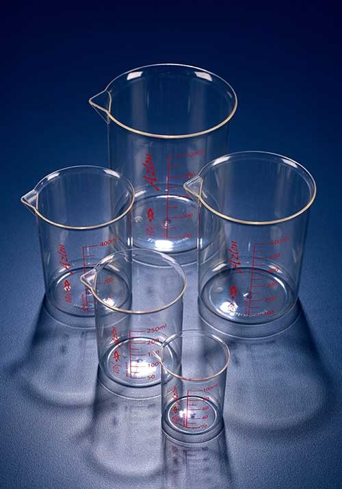 Beakers, Low Form, Red Printed Graduation, PMP (TPX)