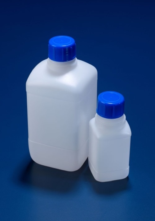 Square Bottle with Blue Cap, HDPE